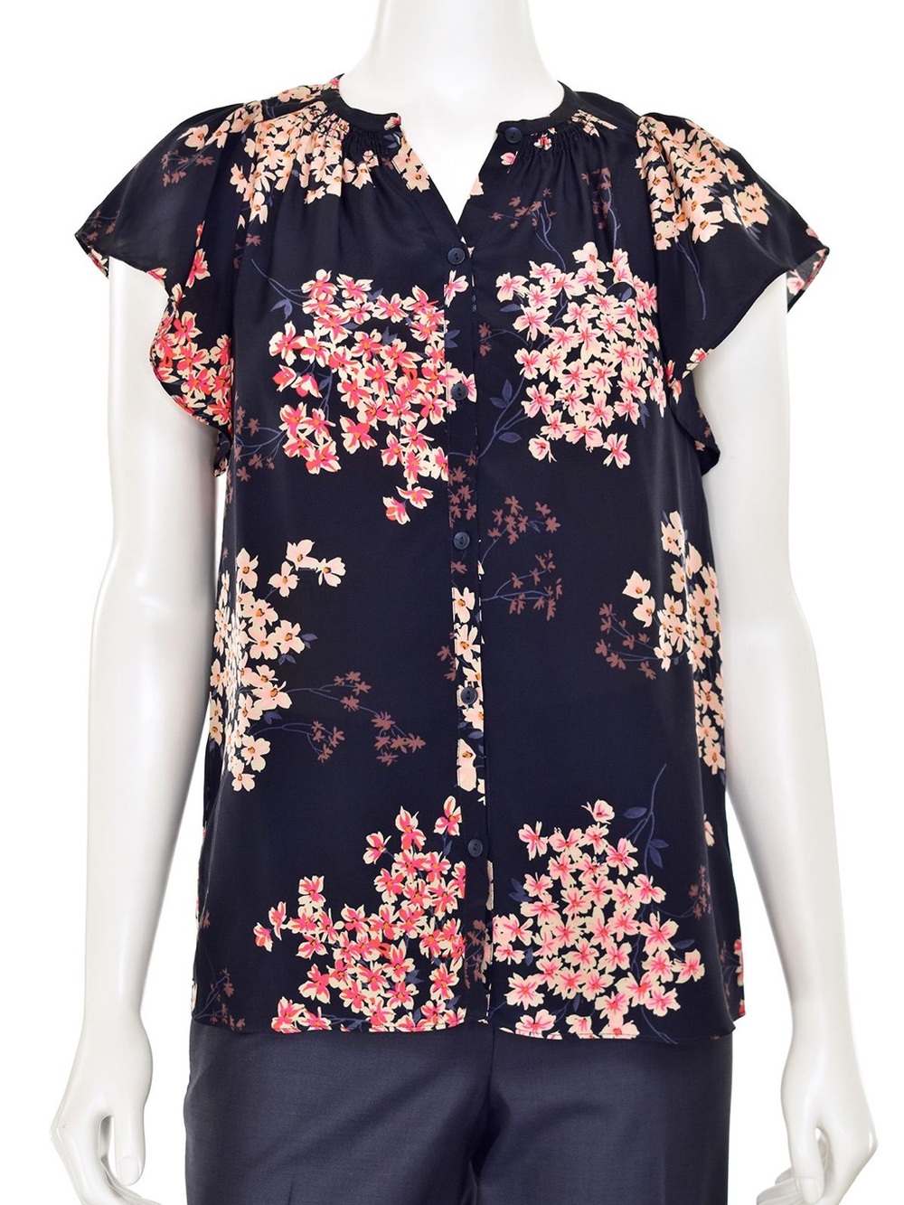 Rebecca Taylor 100% Silk Flutter Sleeve Short Sleeve Blouse Size 4